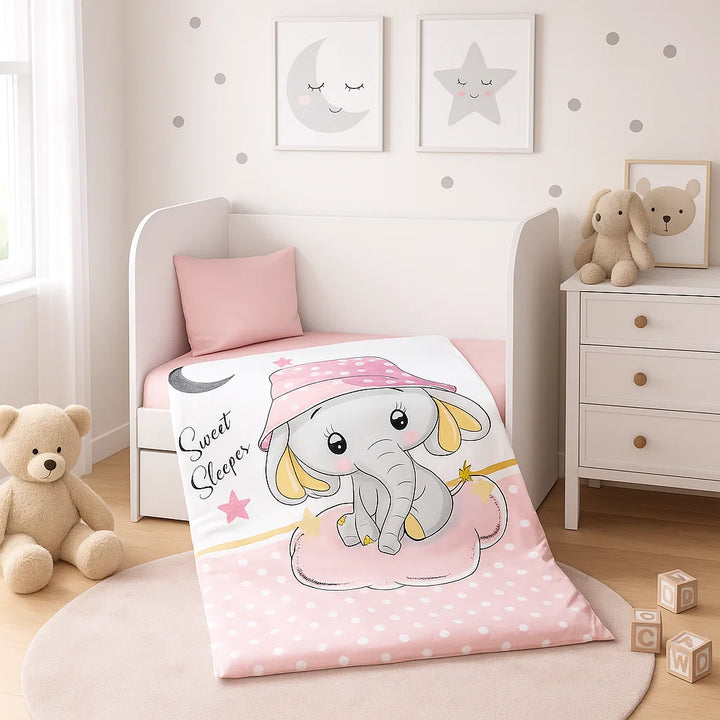 Rainy Бебешки спален комплект 5 части 70х140 см. Розово слонче