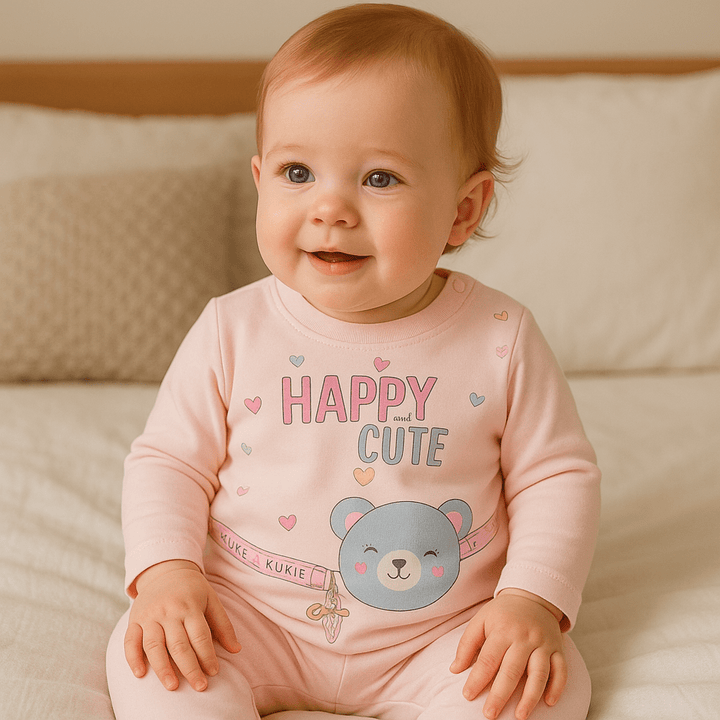 Rainy Βρεφική μπλούζα με μακριά μανίκια Happy cute 62-92 εκ. ροζ