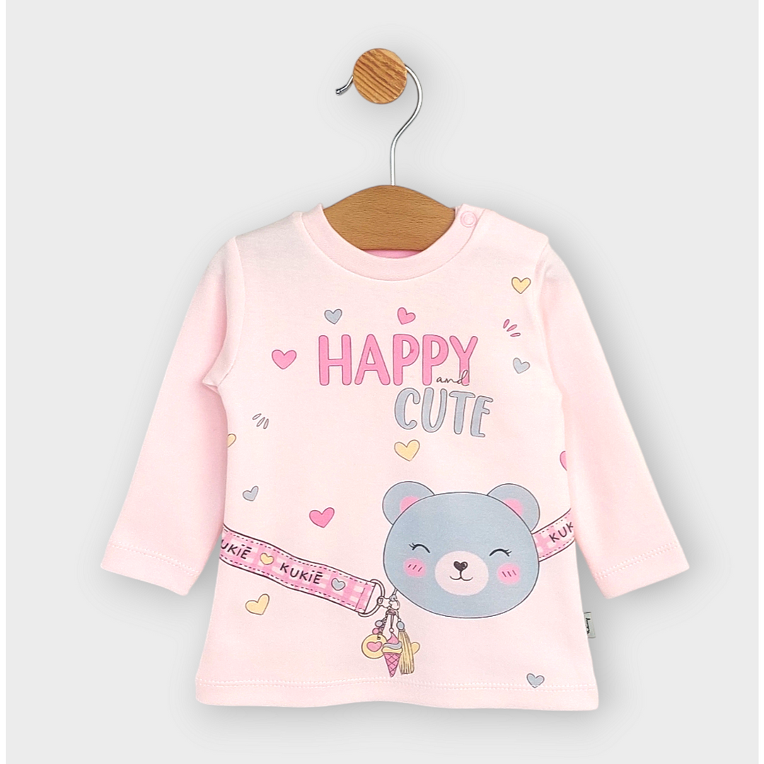 Rainy Βρεφική μπλούζα με μακριά μανίκια Happy cute 62-92 εκ. ροζ