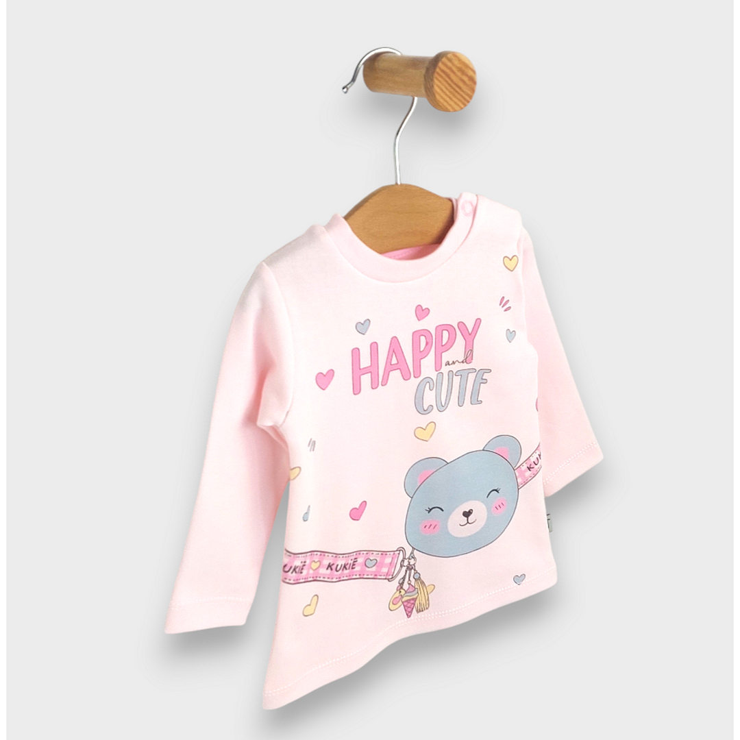 Rainy Βρεφική μπλούζα με μακριά μανίκια Happy cute 62-92 εκ. ροζ