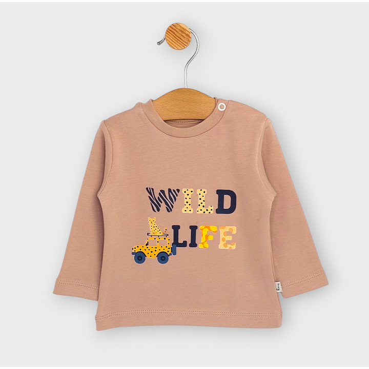 Rainy Βρεφική μπλούζα με μακριά μανίκια Wild life 62-92 εκ. αμυγδαλί