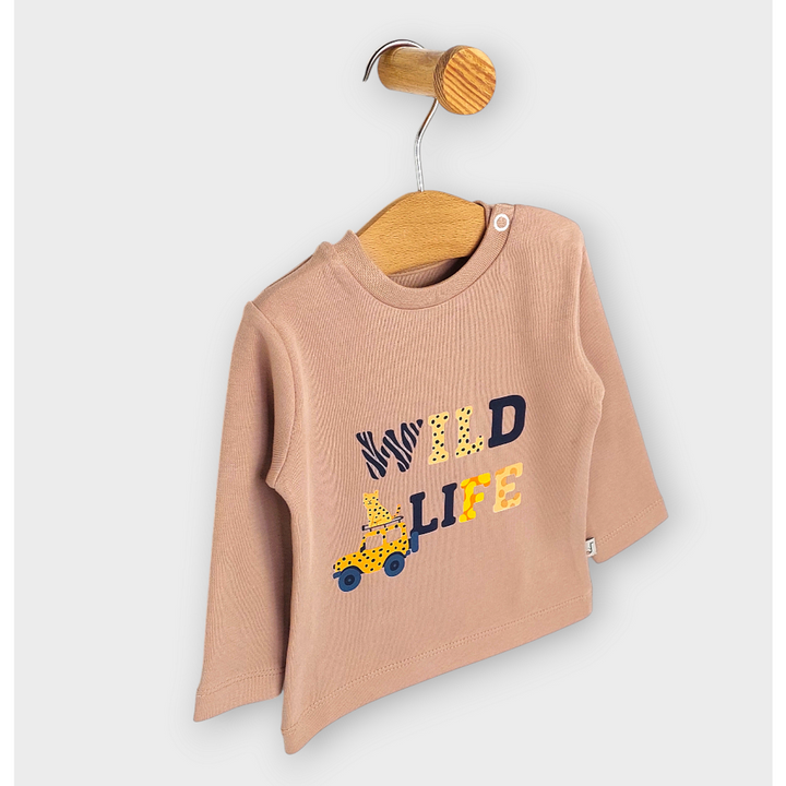 Rainy Βρεφική μπλούζα με μακριά μανίκια Wild life 62-92 εκ. αμυγδαλί