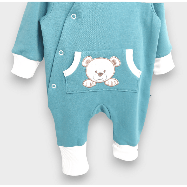 Rainy Βρεφικό ολόσωμο φορμάκι με κουκούλα Αρκουδάκι με πατουσάκια 56 - 80 εκ. πευκόχρωμο