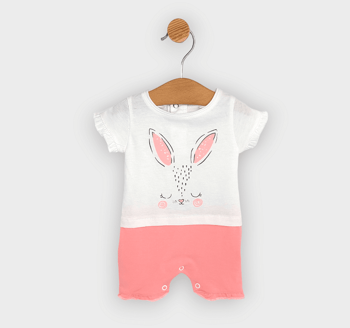 Rainy Βρεφική ολόσωμη φόρμα με κοντό μανίκι Bunny 56-80εκ. κοραλί
