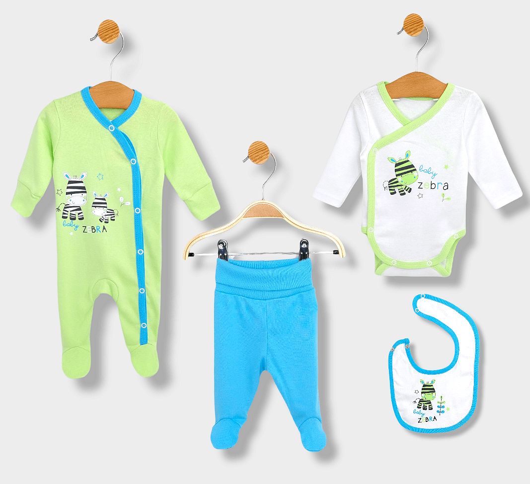 Rainy Βρεφικό σετ 4 τεμαχίων Baby Zebra 56-62 εκ. πράσινο