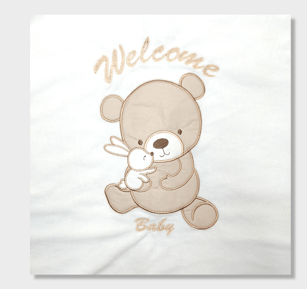 Rainy Βρεφικός βελούδινος ολόσωμος φορμάκι Welcome Baby Bear and Rabbit 56-62 εκ. λευκό