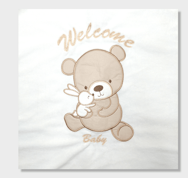 Rainy Βρεφικός βελούδινος ολόσωμος φορμάκι Welcome Baby Bear and Rabbit 56-62 εκ. λευκό