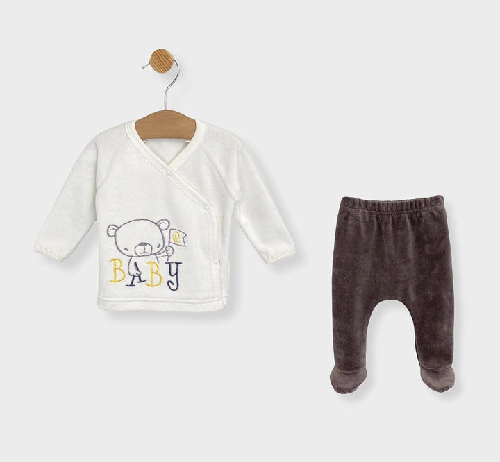 Rainy Βρεφικό βελούδινο σετ 2 τεμαχίων Baby Bear καφέ