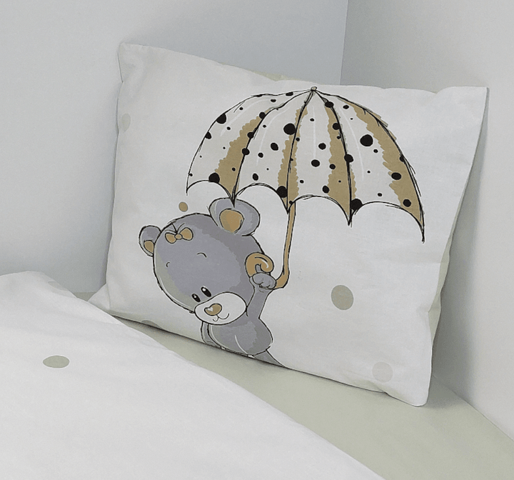 Rainy Βρεφικό σετ ύπνου 5 τεμαχίων 60х120 εκ. Γκρι αρκουδάκι με ομπρέλα