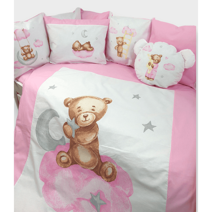 Rainy Βρεφικό σετ ύπνου 7 τεμαχίων Baby Bear One size ροζ