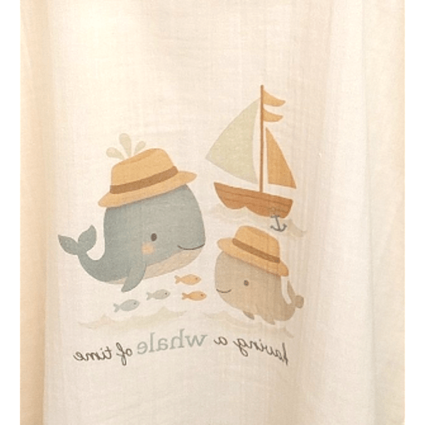 Rainy Βρεφική μουσελίνα πόντσο με κουκούλα Whales Beige