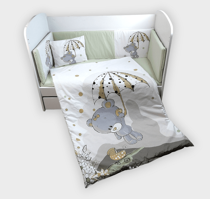Rainy Πάντα κούνιας 60x120 εκ. Γκρι αρκουδάκι με ομπρέλα